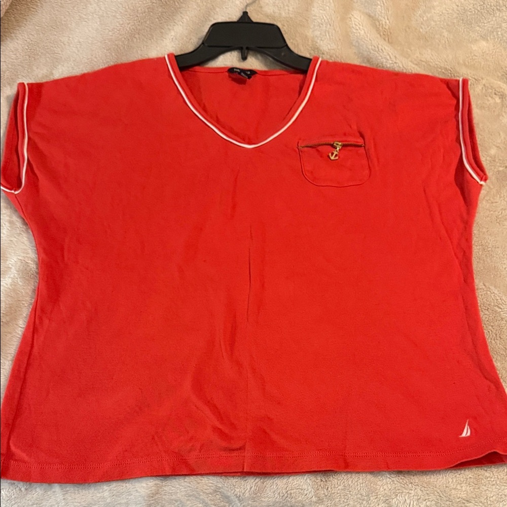 Nautica Red Short Sleeve Tee with Pocket